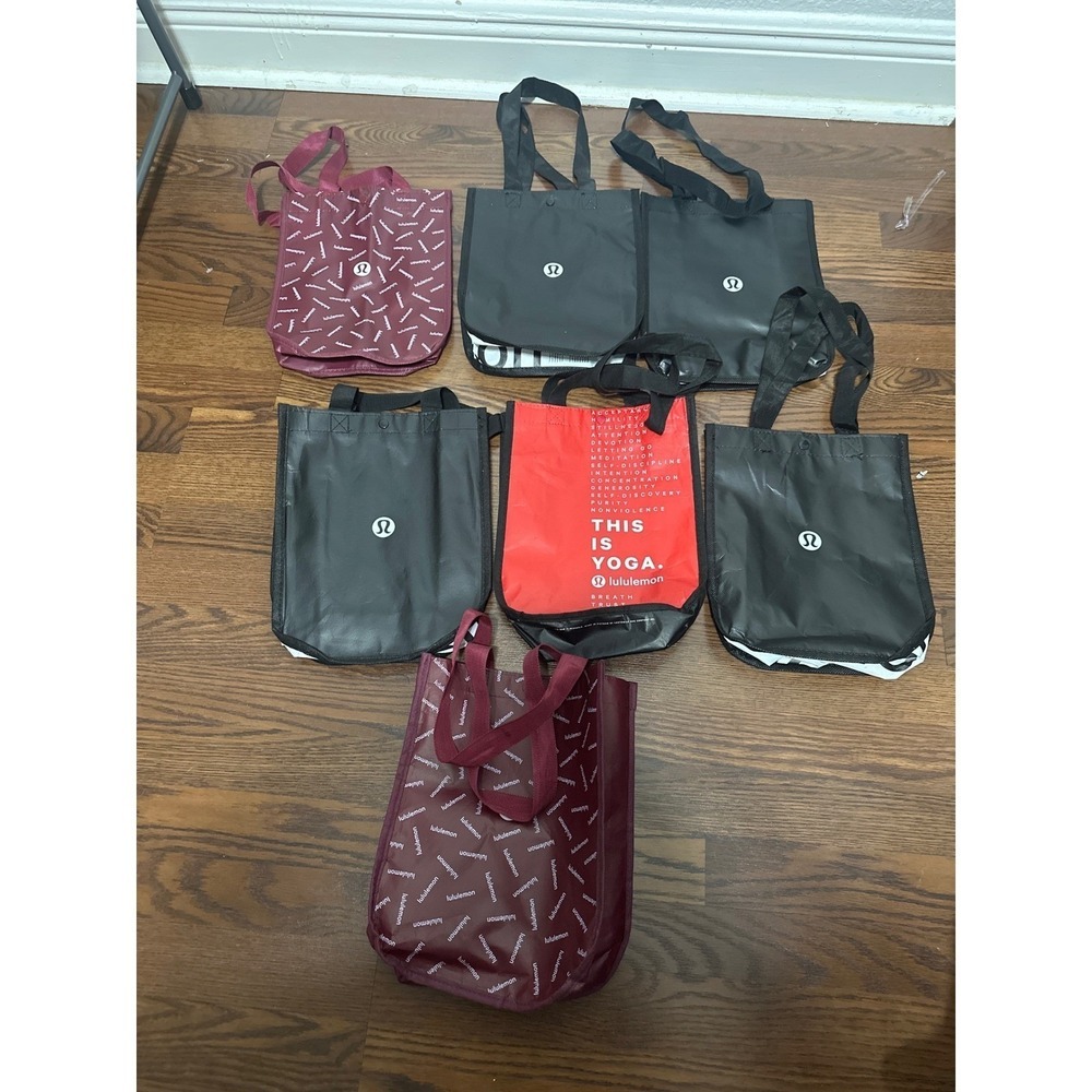 Lululemon and Athleta Reusable Tote Bag Bundle 9 pcs Black Red Teal Shopper - Picture 3 of 5